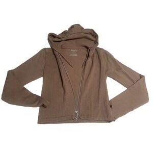 No Boundaries Ribbed Zip Up Hoodie Womens Large L Brown Excellent Stretch Hooded
